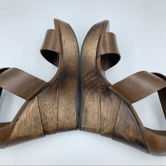 Diane Von Furstenberg Opal Brown Leather Wooden Wedges! size 7M! Worn Only Once! - Picture 11 of 16